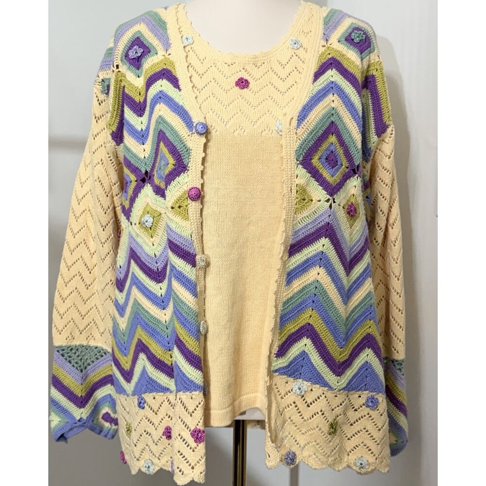 Storybook Knits Cardigan 2 Piece Tank & Cardigan Cottagecore Granny Square L/1X